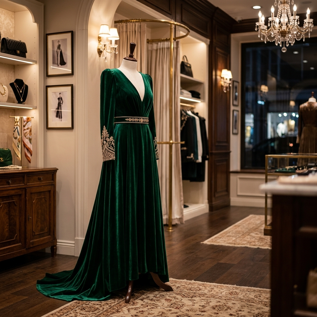 Emerald Velvet Evening Gown